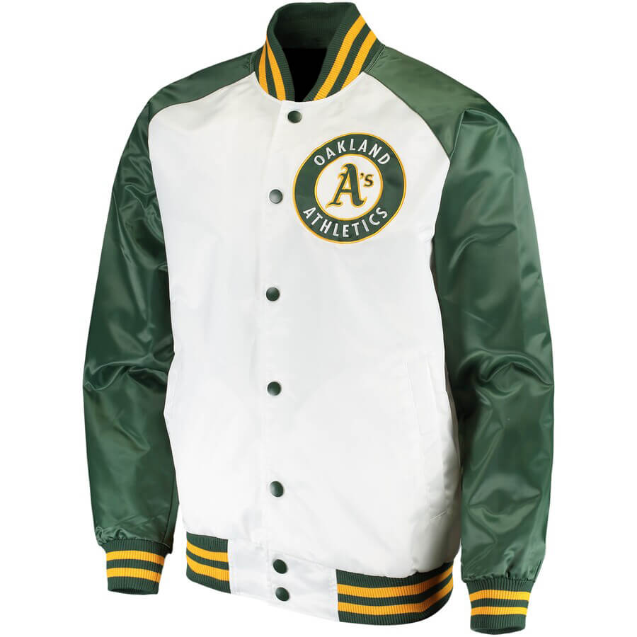 MLB Oakland Athletics White And Green Satin Jacket (1) MLB Oakland Athletics White And Green Satin Jacket