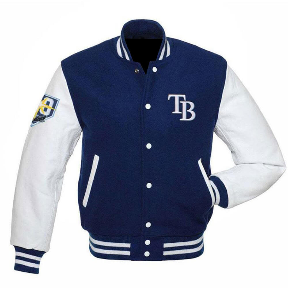 MLB Tampa Bay Rays Blue And White Varsity Jacket (1) MLB Tampa Bay Rays Blue And White Varsity Jacket