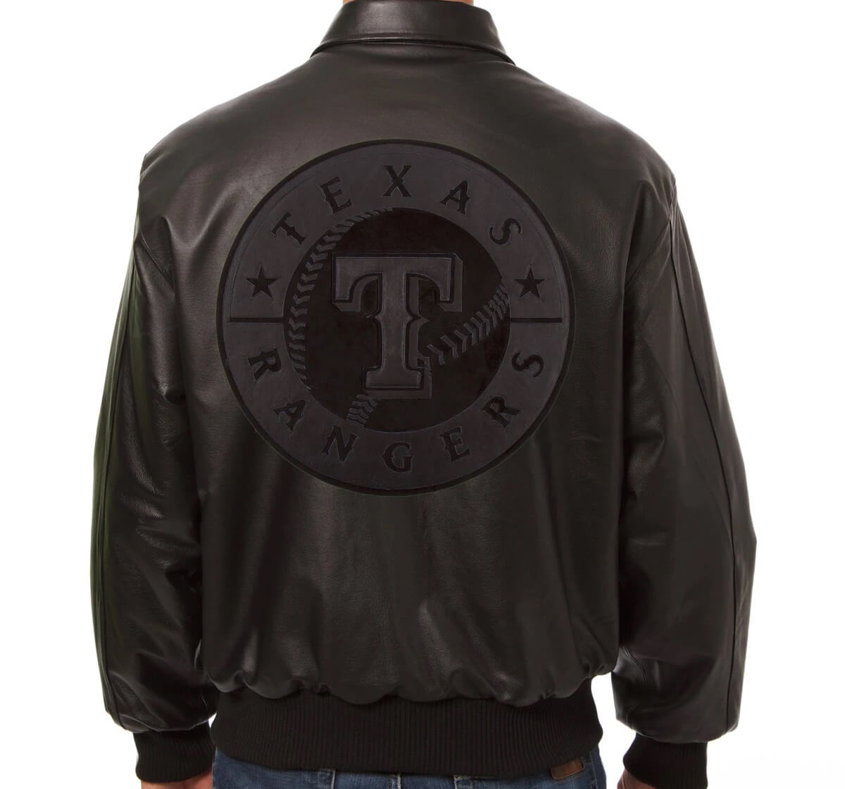 MLB Texas Rangers Black Leather Jacket (2) MLB Texas Rangers Black Leather Jacket