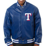 MLB Texas Rangers Royal Blue Leather Jacket