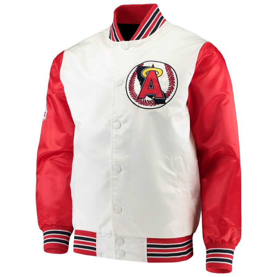 MLB White And Red Los Angeles Angels Satin Jacket (1) MLB White And Red Los Angeles Angels Satin Jacket