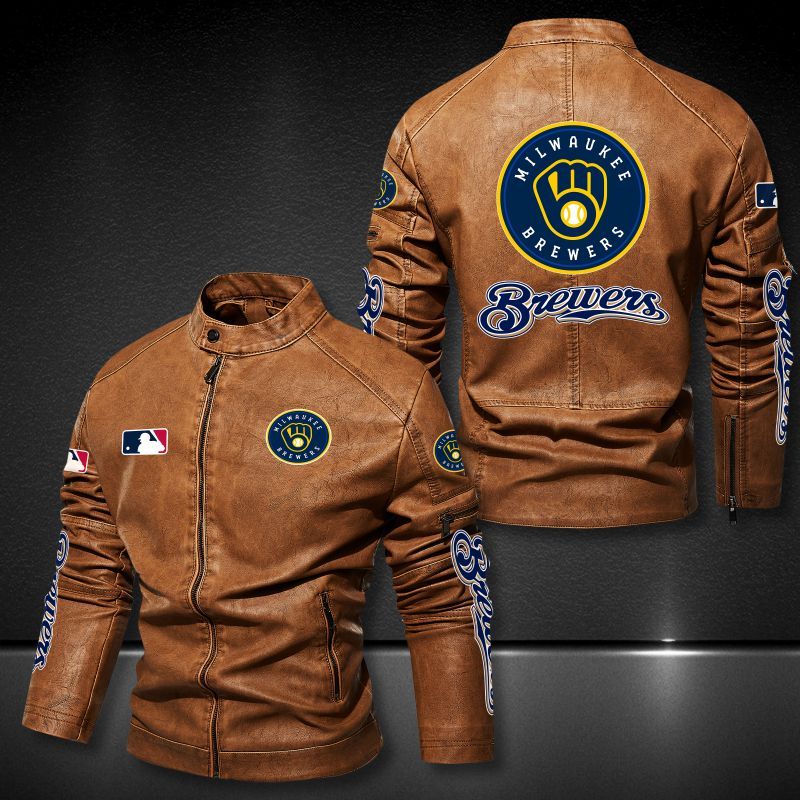 Milwaukee Brewers 3D Brown Motor MLB Leather Jacket Milwaukee Brewers 3D Brown Motor MLB Leather Jacket