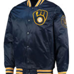 Milwaukee Brewers Diamond Navy Full Snap Satin Jacket