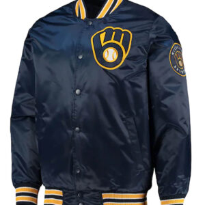 Milwaukee Brewers Diamond Navy Full Snap Satin Jacket
