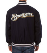 Milwaukee Brewers MLB Navy Snap Wool Jacket