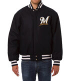 Milwaukee Brewers MLB Navy Snap Wool Jacket
