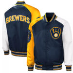 Milwaukee Brewers Navy Gold Reliever Satin Jacket