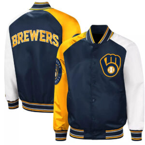 Milwaukee Brewers Navy Gold Reliever Satin Jacket