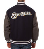 Milwaukee Brewers Two Tone Navy Gray Wool Jacket