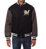 Milwaukee Brewers Two Tone Navy Gray Wool Jacket