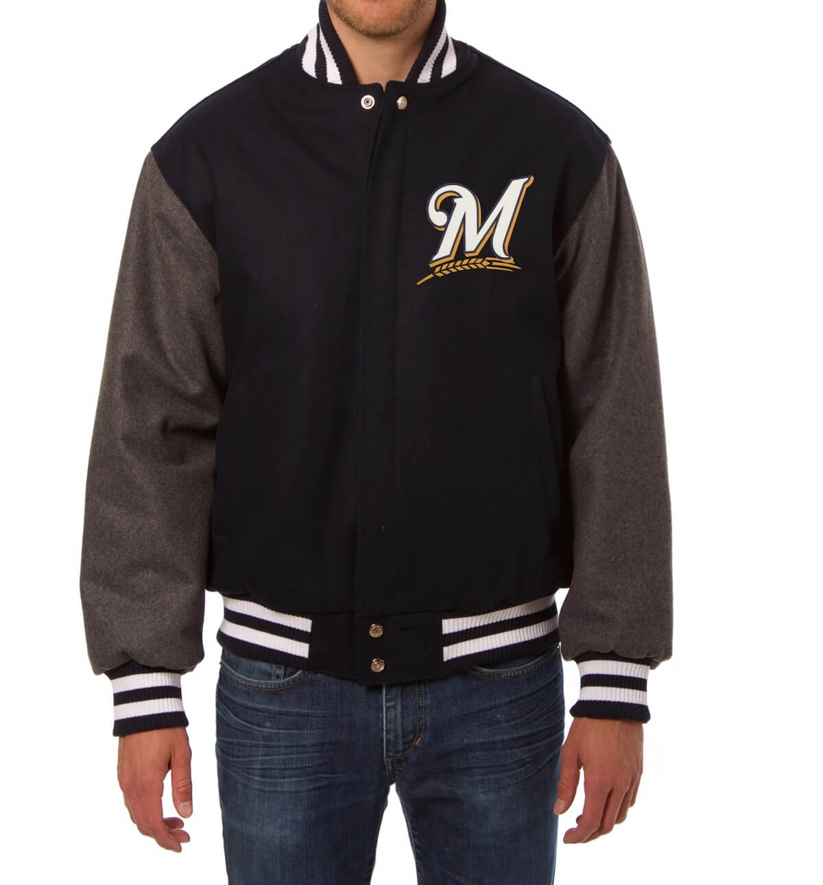 Milwaukee Brewers Two Tone Navy Gray Wool Jacket (2) Milwaukee Brewers Two Tone Navy Gray Wool Jacket