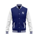 NY Yankees Blue Wool White Leather Sleeves Jacket