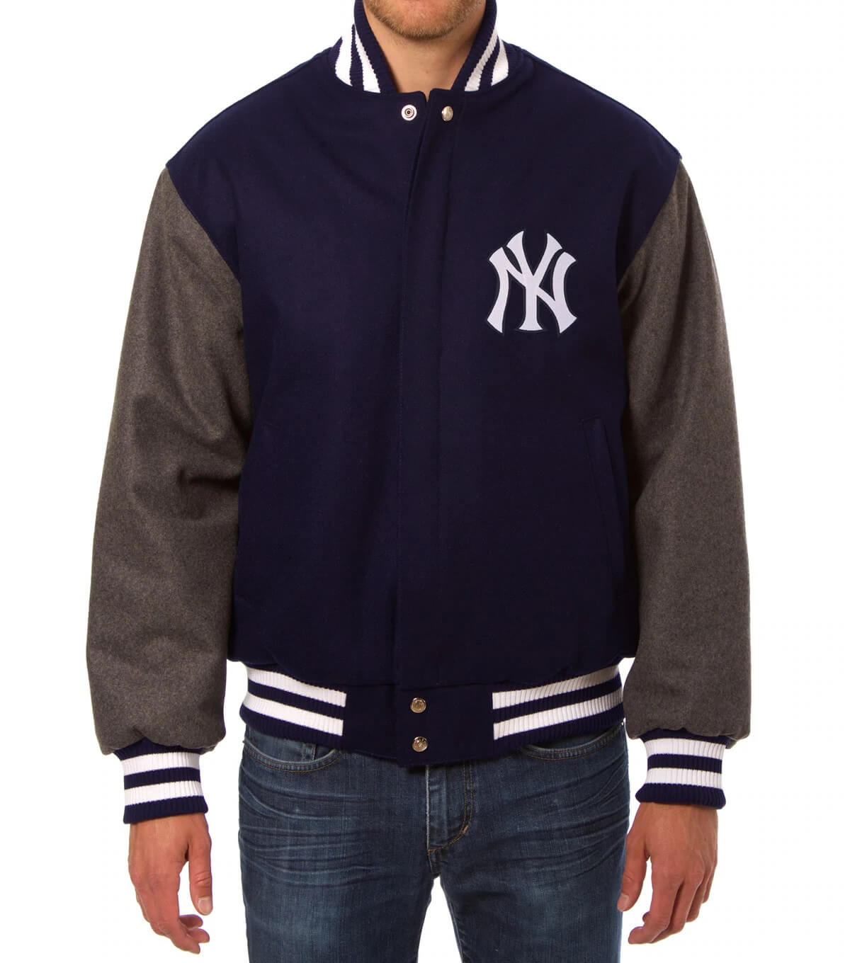 New York Yankees Navy Charcoal Varsity Jacket (2) New York Yankees Navy Charcoal Varsity Jacket