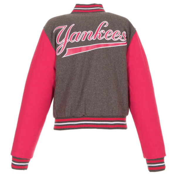 New York Yankees Pink Gray Wool Snap Varsity Jacket