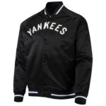 New York Yankees Satin Black Raglan Full Snap Jacket