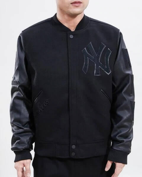 New York Yankees Triple Black Varsity Jacket (2) New York Yankees Triple Black Varsity Jacket