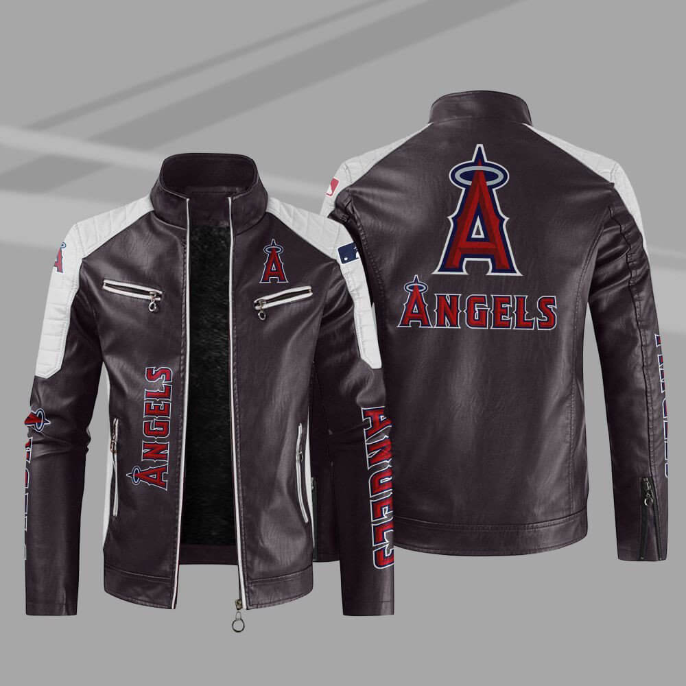 Purple White Los Angeles Angels Block Leather Jacket (1) Purple White Los Angeles Angels Block Leather Jacket