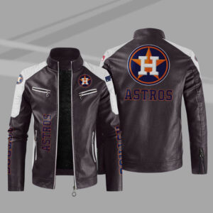 Purple White MLB Houston Astros Block Leather Jacket