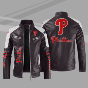 Purple White Philadelphia Phillies Block Leather Jacket