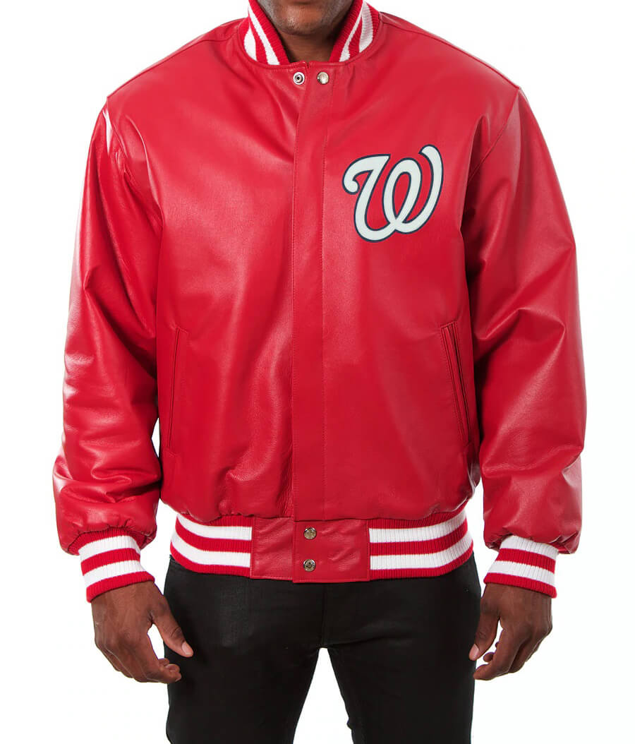 Red Washington Nationals Leather MLB Jacket (2) Red Washington Nationals Leather MLB Jacket