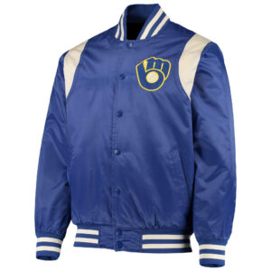 Royal Cream Milwaukee Brewers Snap Satin Jacket
