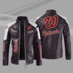 Washington Nationals Block Brown White Leather Jacket