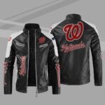 Washington Nationals Block White Black Leather Jacket