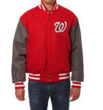 Washington Nationals Two Tone Red Gray Wool Jacket