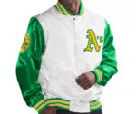 White Green MLB Oakland Athletics Satin Jacket
