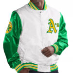 White Green MLB Oakland Athletics Satin Jacket