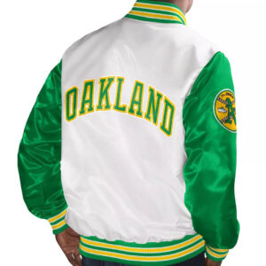 White Green MLB Oakland Athletics Satin Jacket