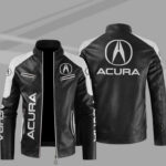 Acura Black White Color Block Leather Jacket