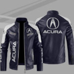 Acura Blue White Color Block Leather Jacket