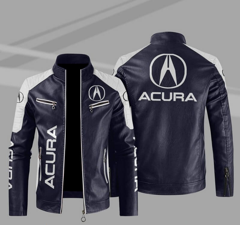 Acura Blue White Color Block Leather Jacket Maker of Jacket