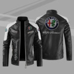 Alfa Romeo Black White Color Block Leather Jacket