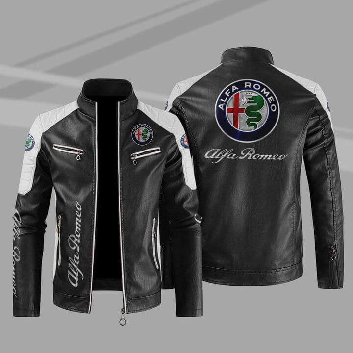 Alfa Romeo Black White Color Block Leather Jacket (1) Alfa Romeo Black White Color Block Leather Jacket