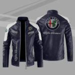 Alfa Romeo Blue White Color Block Leather Jacket