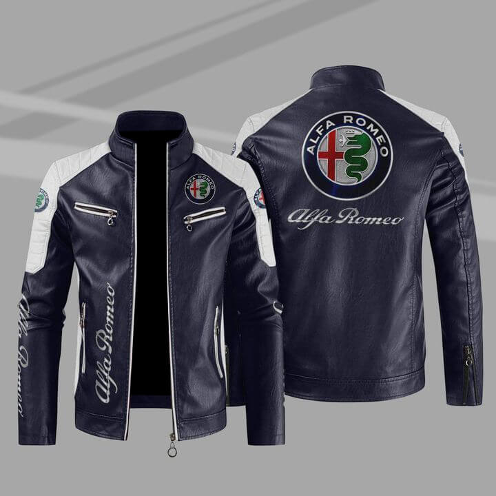 Alfa Romeo Blue White Color Block Leather Jacket (1) Alfa Romeo Blue White Color Block Leather Jacket