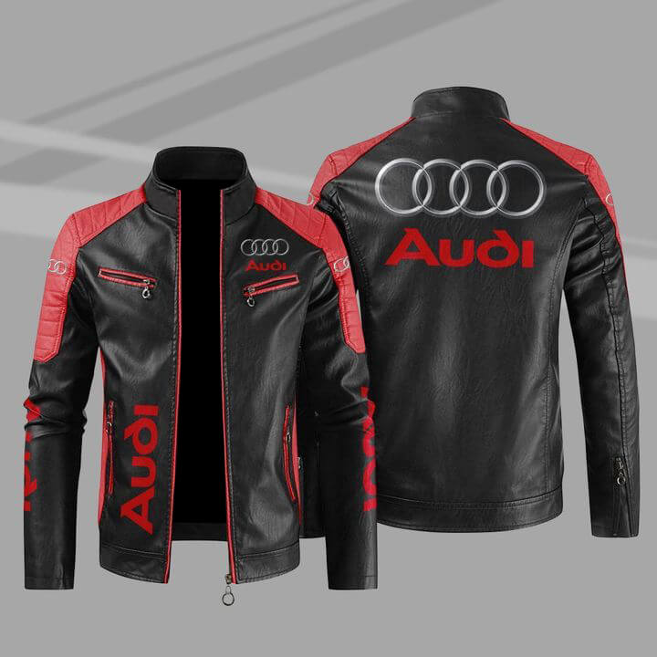Audi Black Red Block Leather Jacket (1) Audi Black Red Block Leather Jacket