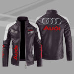 Audi Brown White Block Leather Jacket