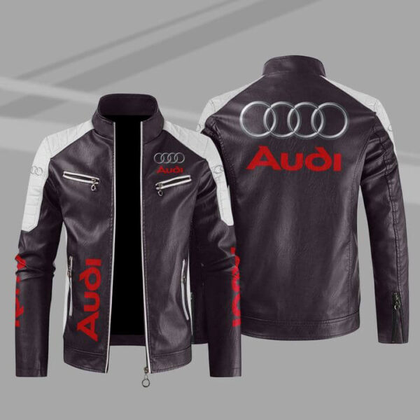 Audi Brown White Block Leather Jacket (1) Audi Brown White Block Leather Jacket