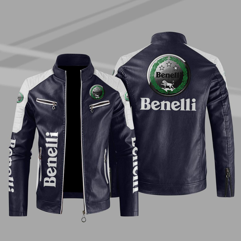 Benelli Car Motor Block Blue White Leather Jacket Benelli Car Motor Block Blue White Leather Jacket