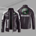 Benelli Car Motor Block Red Black Leather Jacket