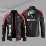 Benelli Car Motor Block Red Black Leather Jacket