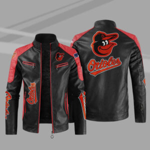 Black Red Baltimore Orioles Block Leather Jacket