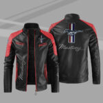 Black Red Ford Mustang Block Leather Jacket