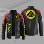 Black Red Lotus Block Leather Jacket