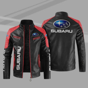 Black Red Subaru Block Leather Jacket