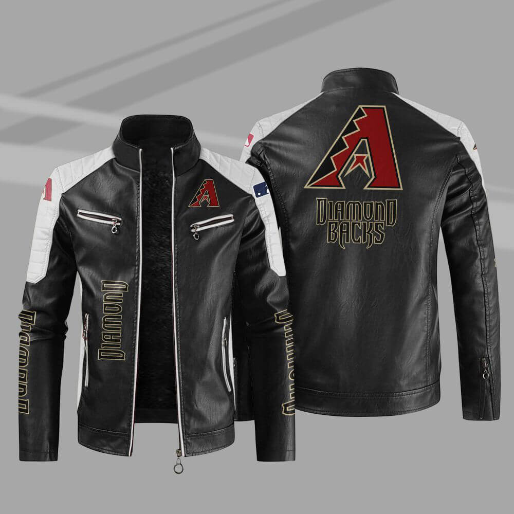 Black White Arizona Diamondbacks Block Leather Jacket (1) Black White Arizona Diamondbacks Block Leather Jacket