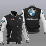 Black White BMW Motorsport Baseball Varsity Jacket
